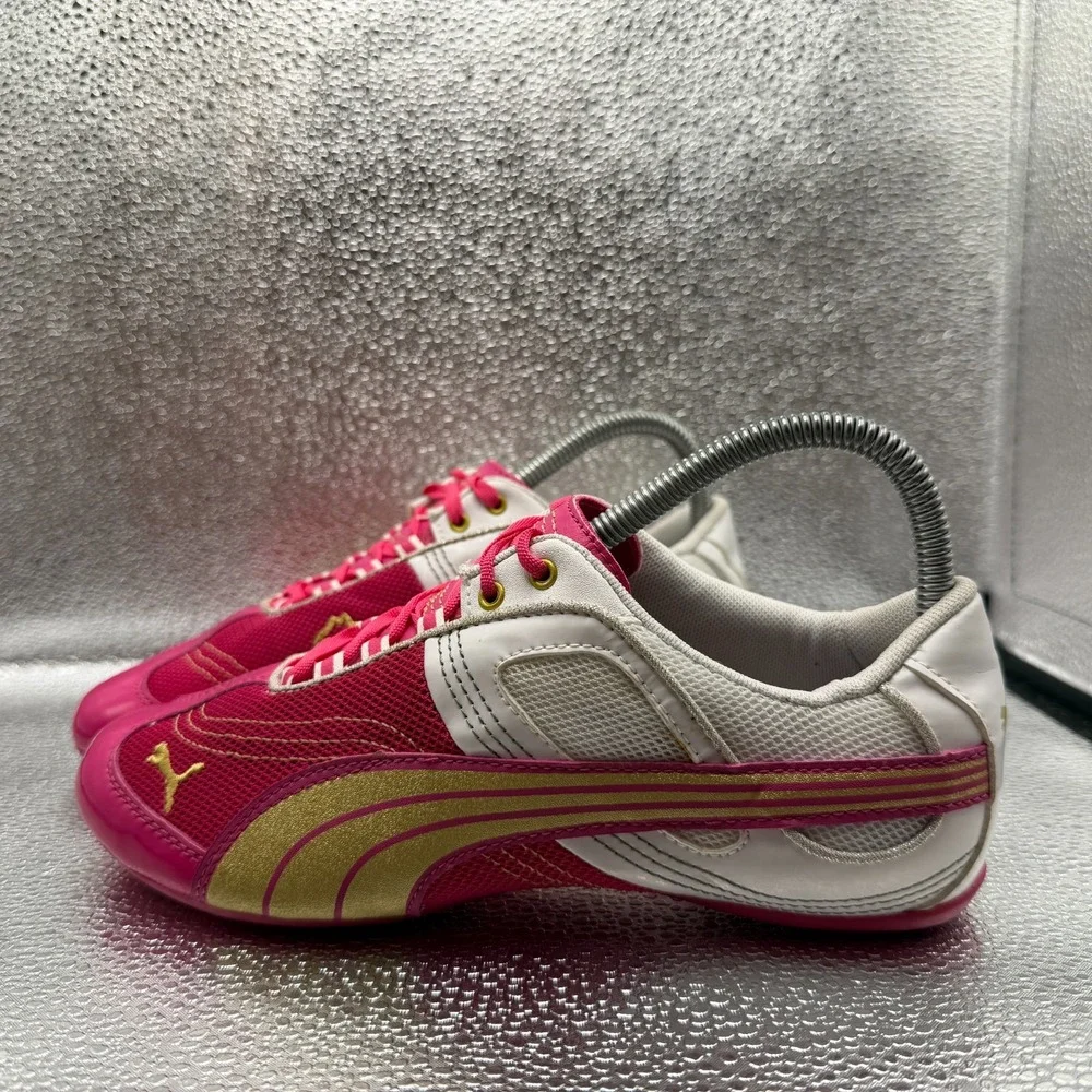 Size 6 Puma Eco Ortholite Pink Gold Womens Driving Athletic Shoes 355000-07